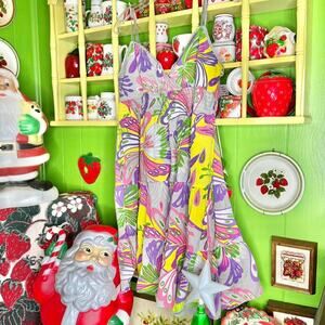 Vintage y2k fairycore boho colorful green floral print tiered midi dress!